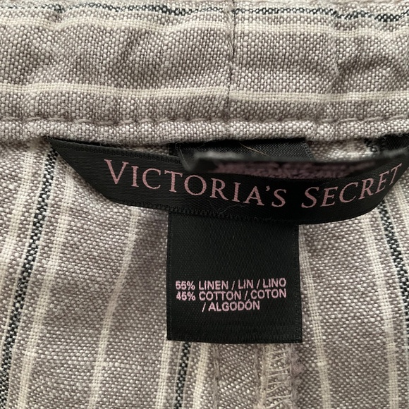 Victorias Secret Linen Blend Striped Lounge Pants Sz 4 Neutral Pull On Y2K Boho - Picture 4 of 9